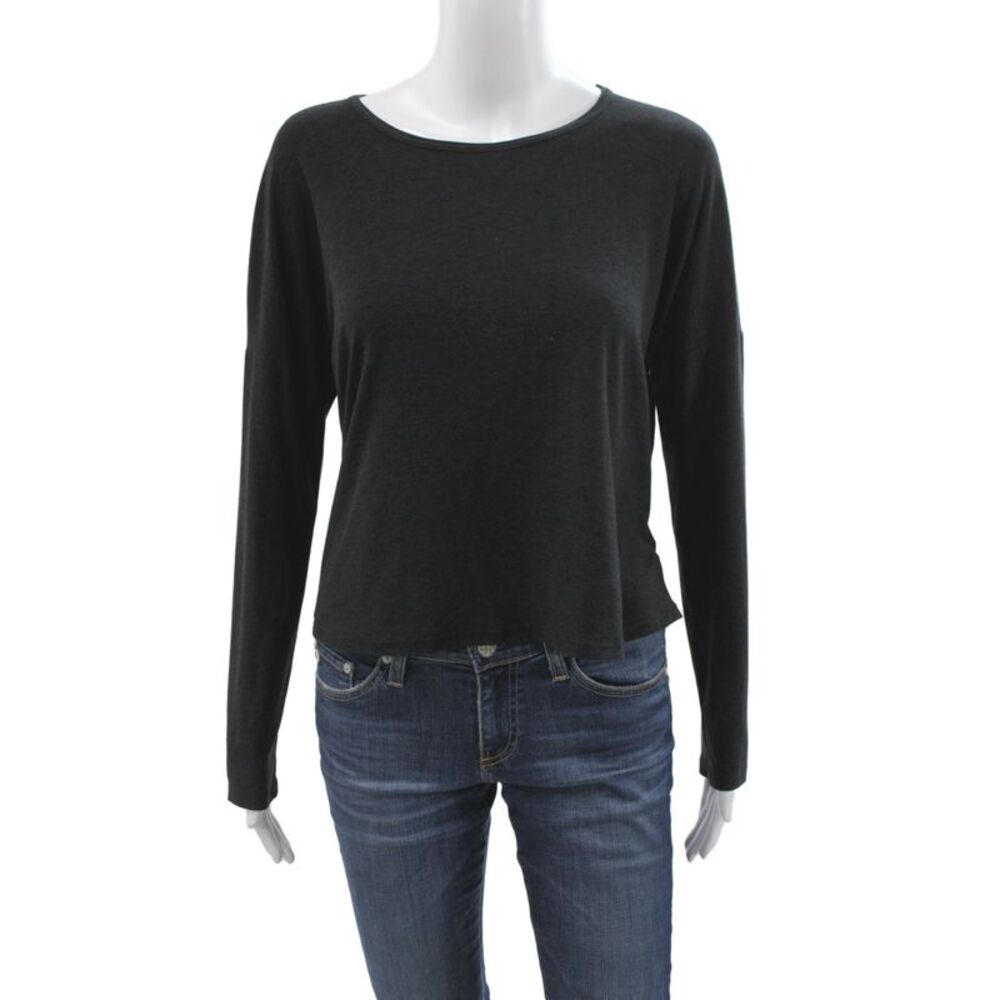 Beyond Yoga Womens Basic Black Long Sleeve T Shirt Round Neck Size M
